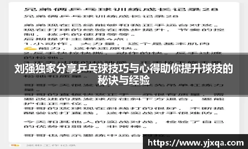 刘强独家分享乒乓球技巧与心得助你提升球技的秘诀与经验